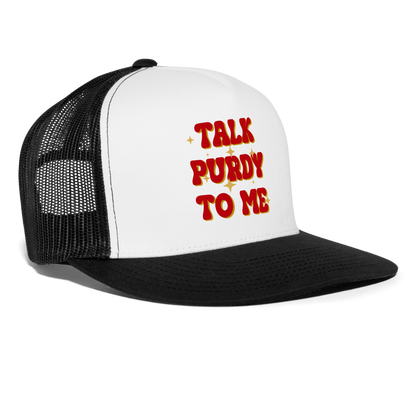 Talk Purdy To Me Trucker Cap - white/black