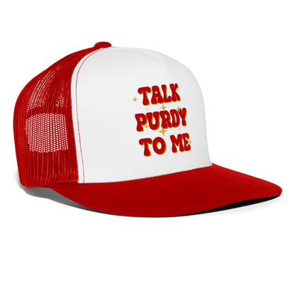 Talk Purdy To Me Trucker Cap - white/red