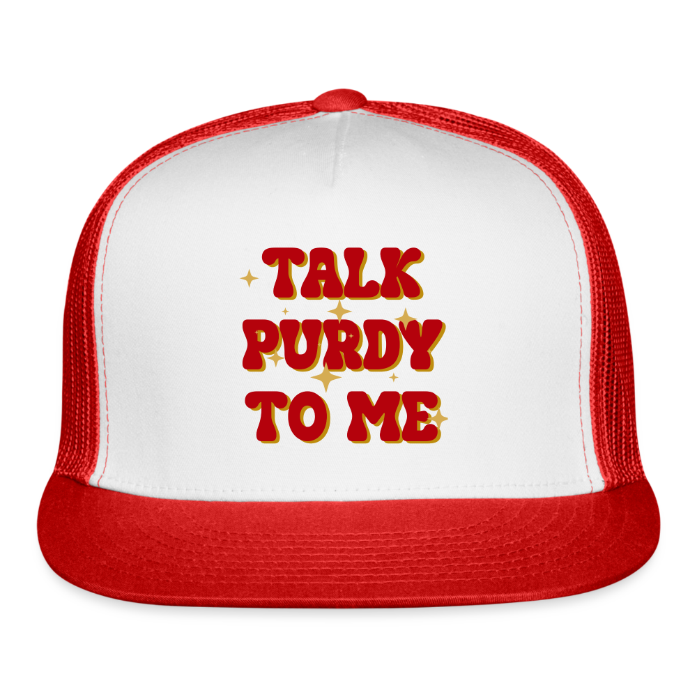 Talk Purdy To Me Trucker Cap - white/red