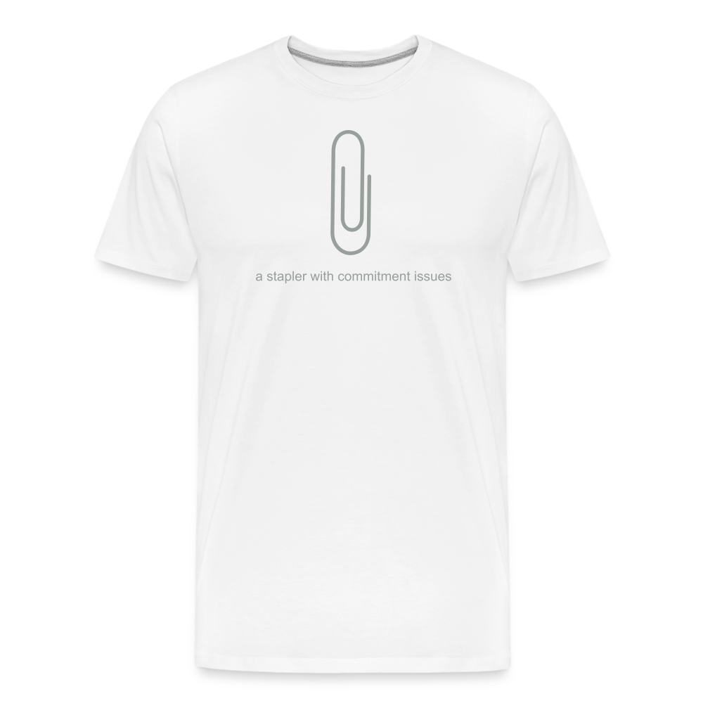 Paperclip A Stapler with Commitment Issues Unisex T-Shirt - white