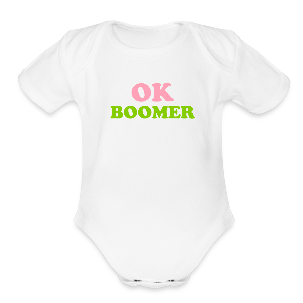 OK Boomer Organic Short Sleeve Baby Bodysuit - white