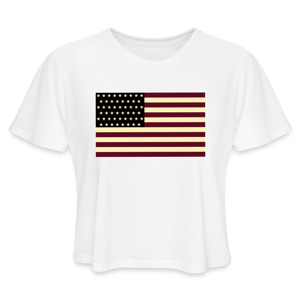 USA Flag Women's Cropped T-Shirt - white