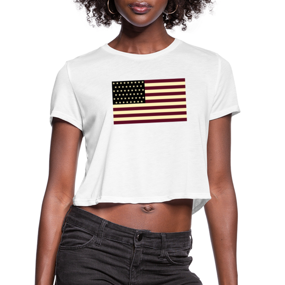 USA Flag Women's Cropped T-Shirt - white