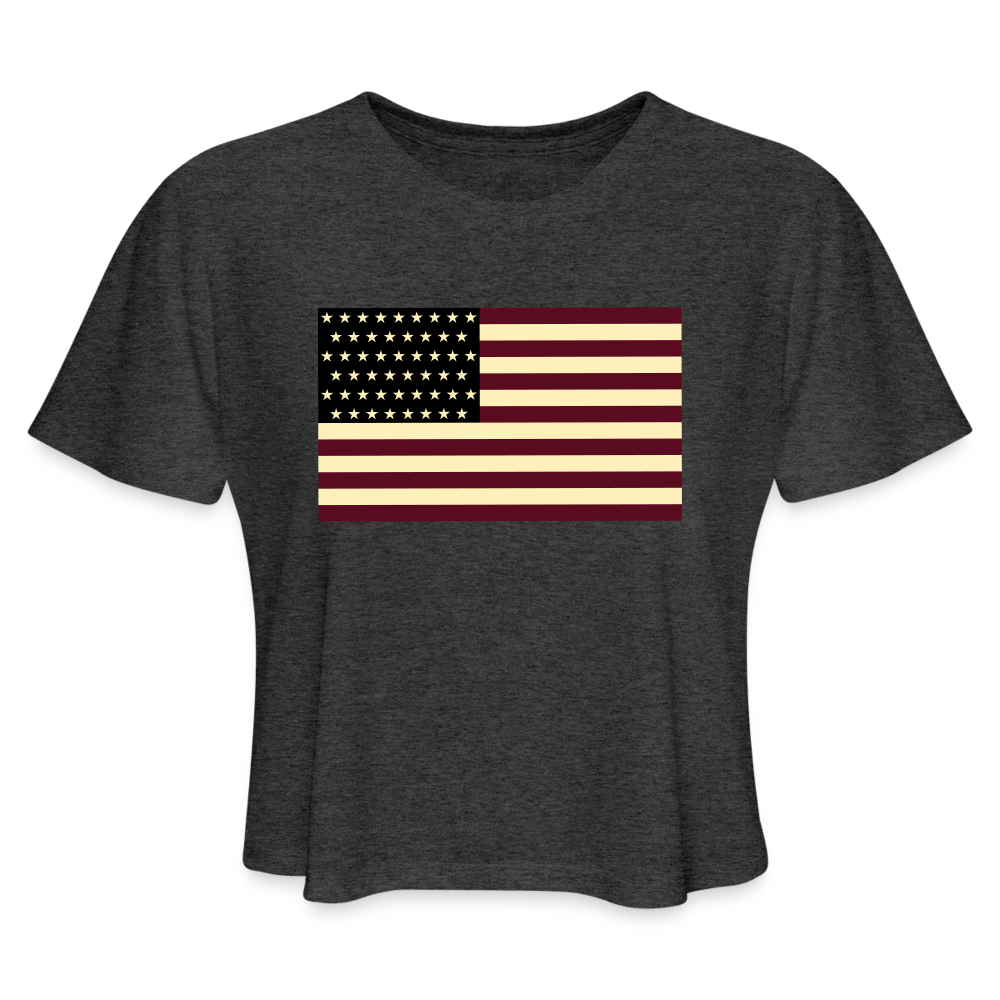 USA Flag Women's Cropped T-Shirt - deep heather