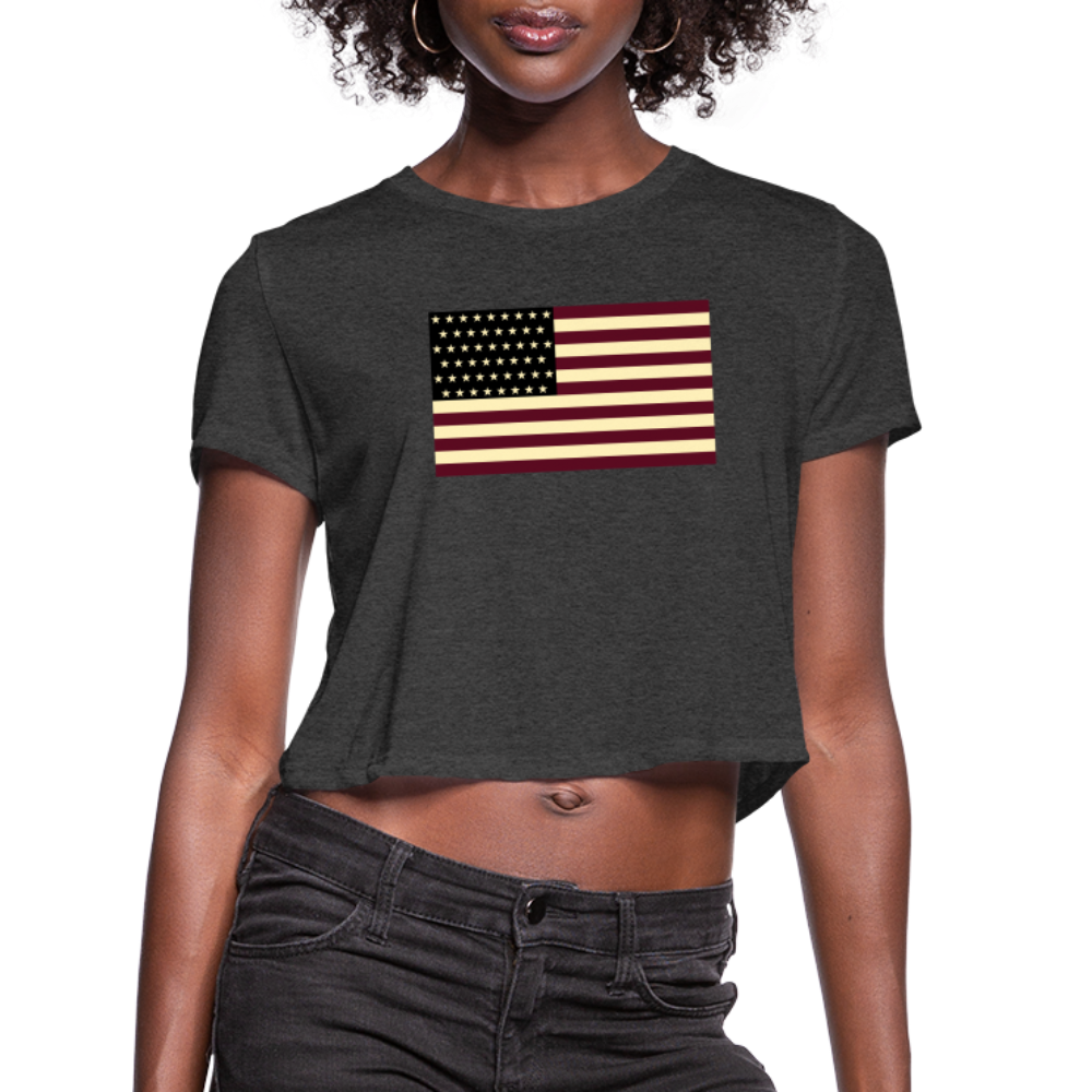 USA Flag Women's Cropped T-Shirt - deep heather