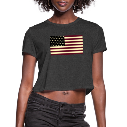 USA Flag Women's Cropped T-Shirt - deep heather