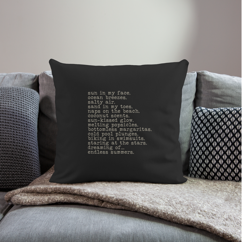 Endless Summers Throw Pillow Cover 18” x 18” - black