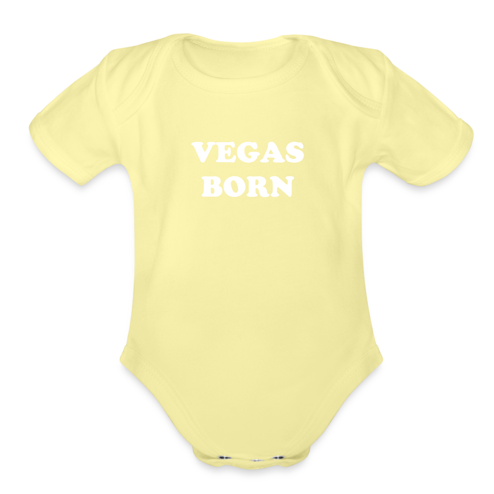 Vegas Born Onesie Organic Short Sleeve Baby Bodysuit - washed yellow