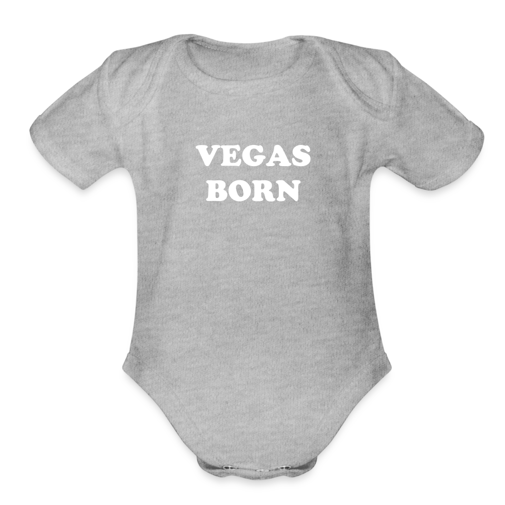 Vegas Born Onesie Organic Short Sleeve Baby Bodysuit - heather grey