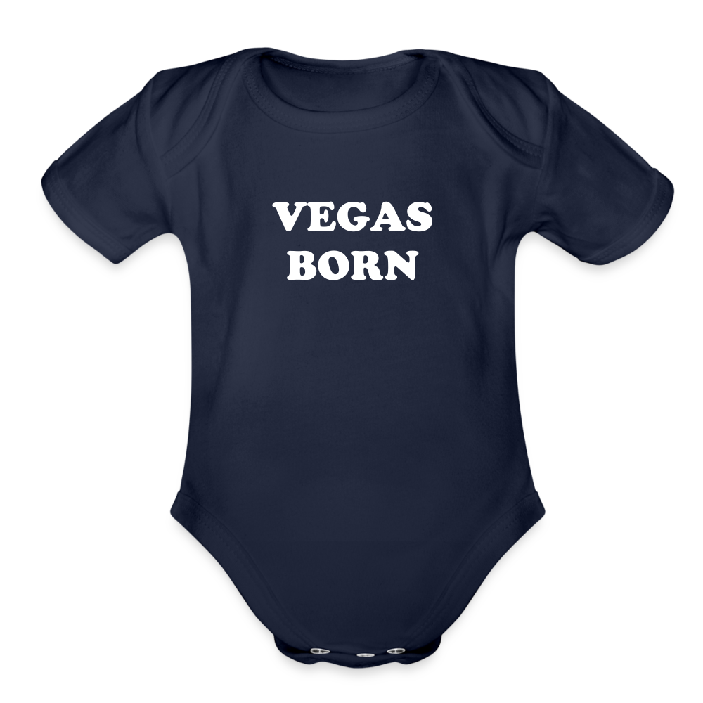 Vegas Born Onesie Organic Short Sleeve Baby Bodysuit - dark navy