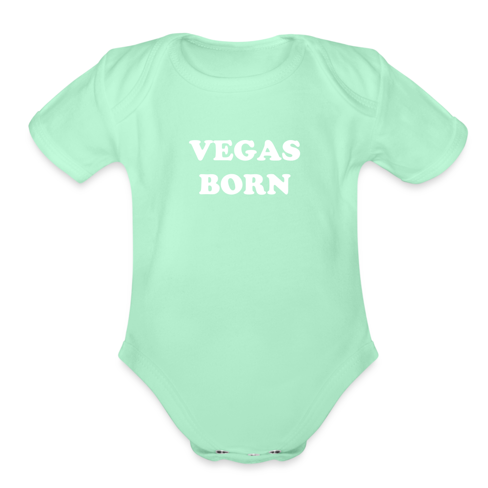 Vegas Born Onesie Organic Short Sleeve Baby Bodysuit - light mint
