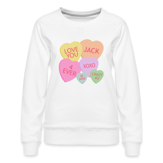Candy Hearts Personalized Women’s Premium Sweatshirt - white