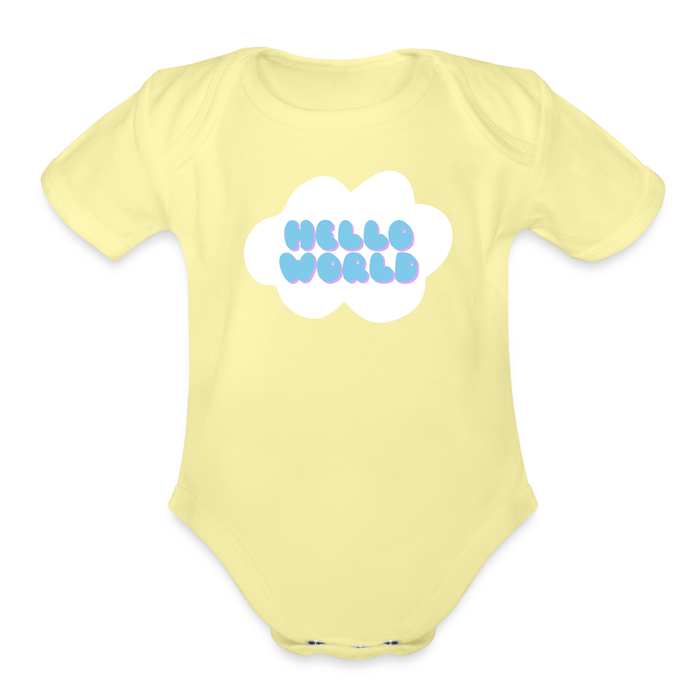 Hello World Organic Short Sleeve Baby Bodysuit - washed yellow