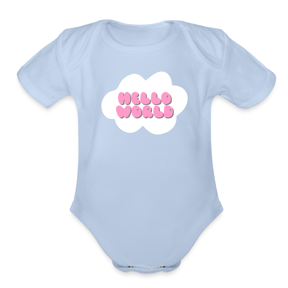 Hello World Organic Short Sleeve Baby Bodysuit - sky
