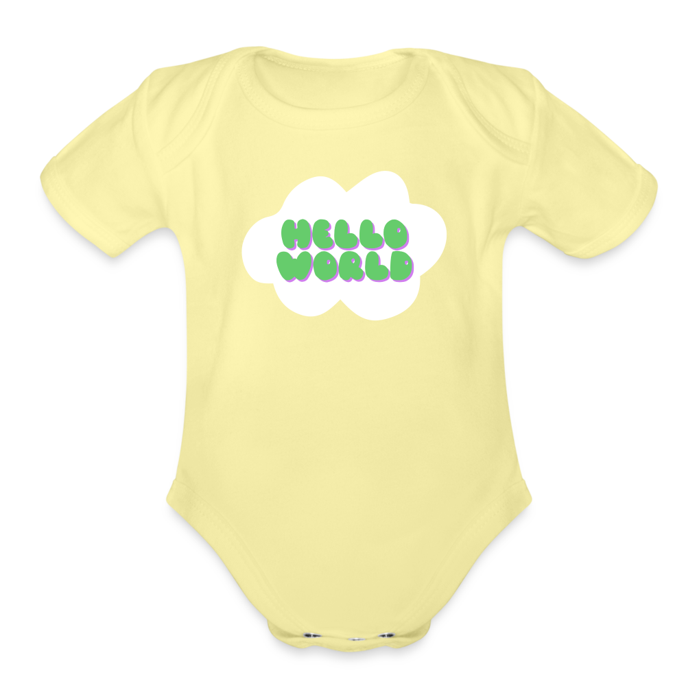 Hello World Organic Short Sleeve Baby Bodysuit - washed yellow