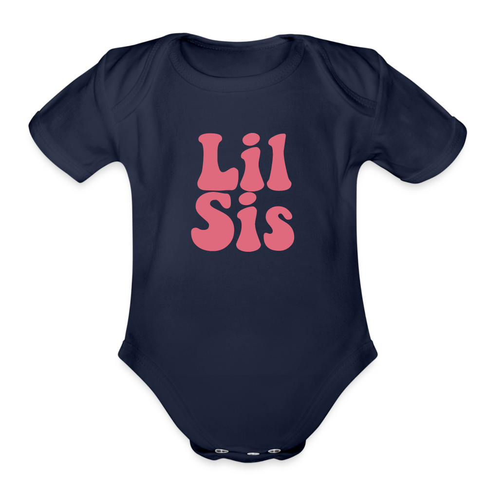 Lil Sis Organic Short Sleeve Baby Bodysuit - dark navy