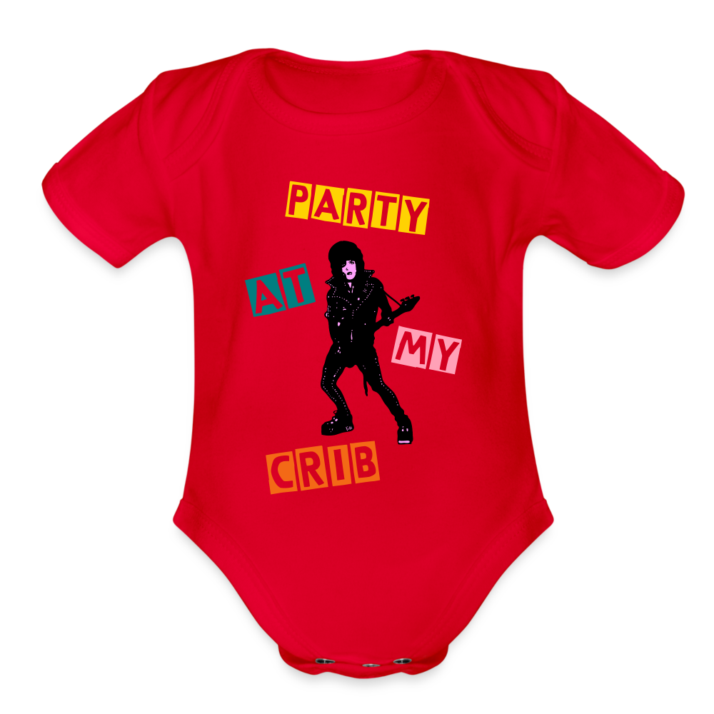 Party at My Crib Organic Short Sleeve Baby Bodysuit - red