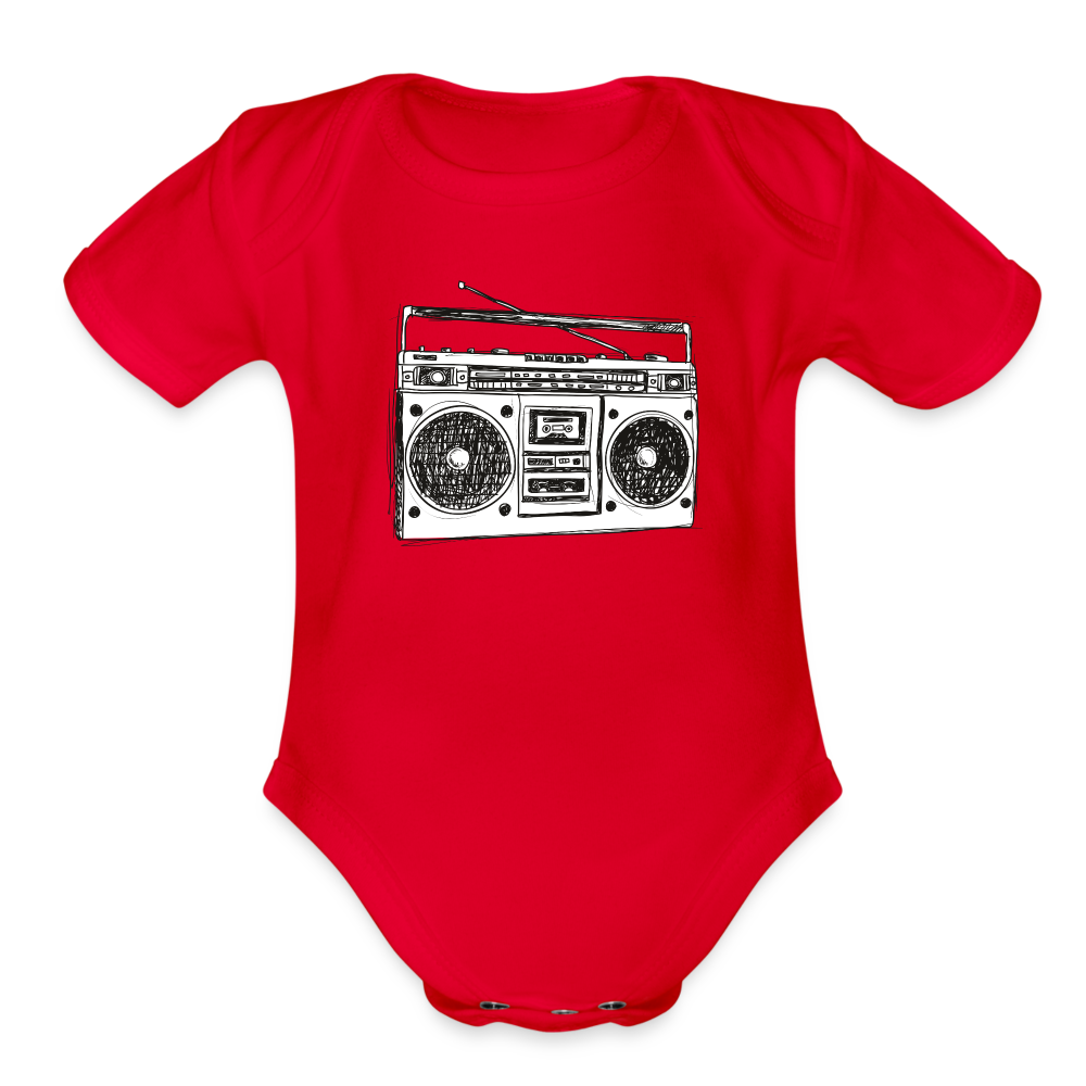 Vintage Boombox Organic Short Sleeve Baby Bodysuit - red