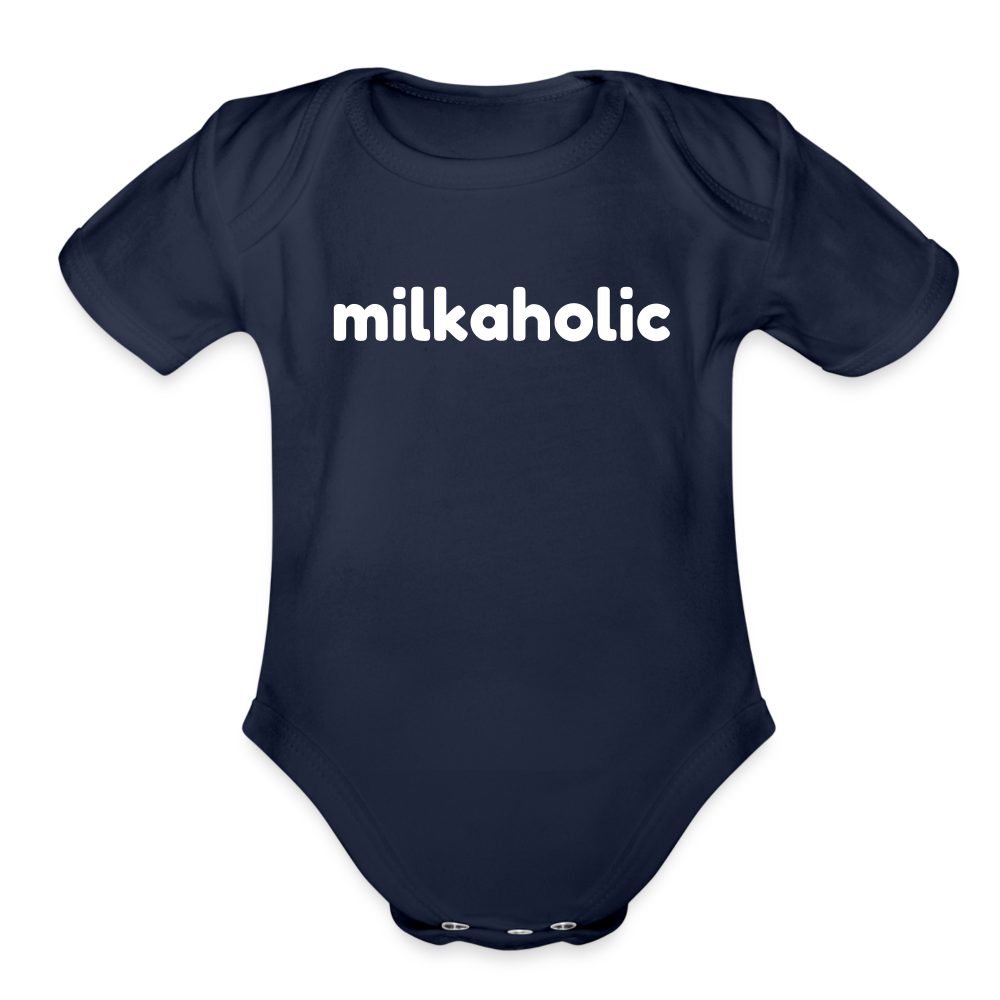 Milkaholic Organic Short Sleeve Baby Bodysuit - dark navy