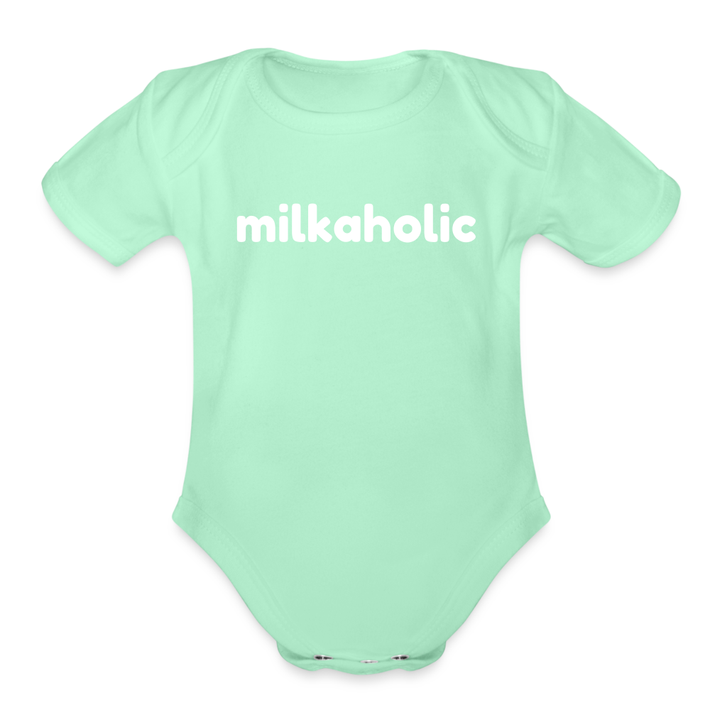 Milkaholic Organic Short Sleeve Baby Bodysuit - light mint
