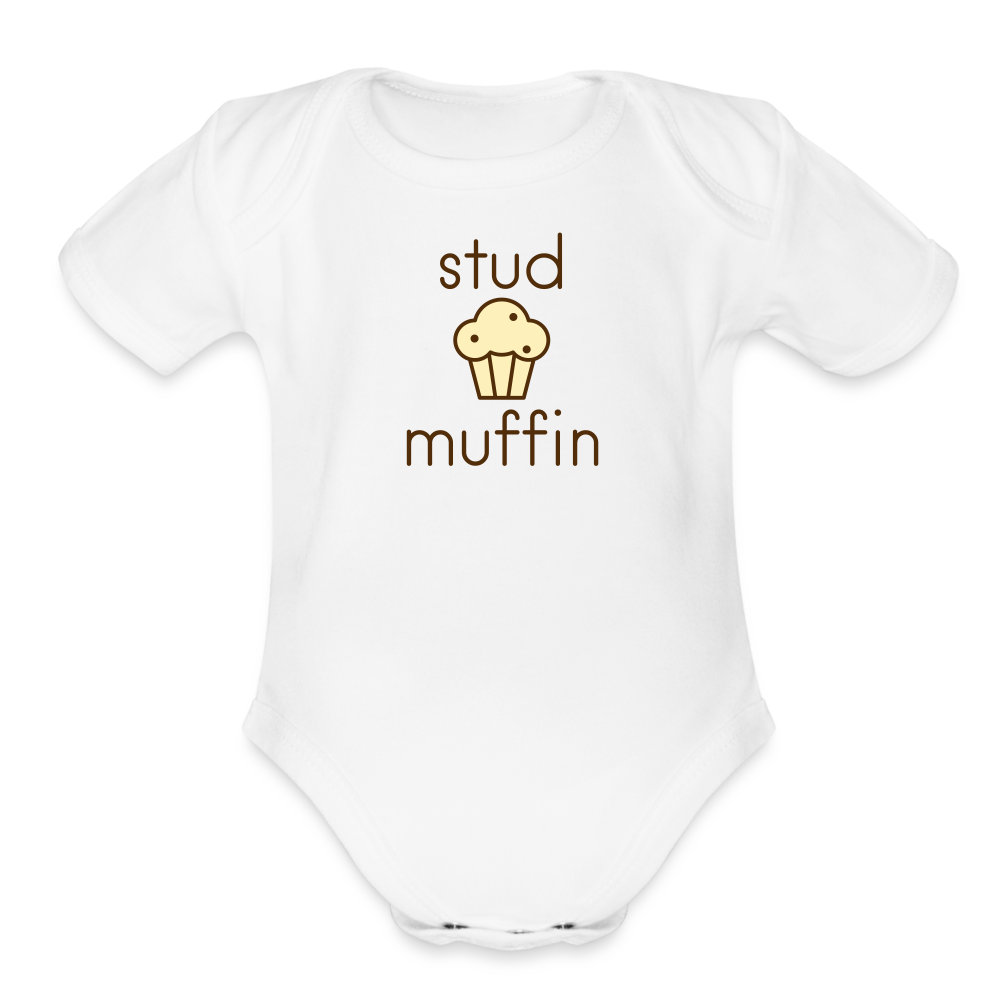 Stud Muffin Organic Short Sleeve Baby Bodysuit - white