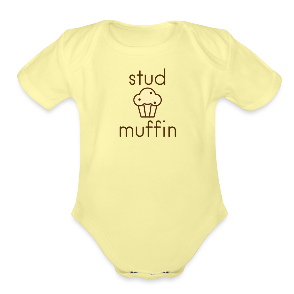 Stud Muffin Organic Short Sleeve Baby Bodysuit - washed yellow