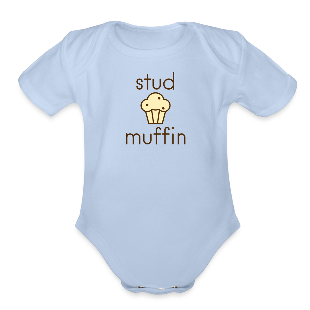 Stud Muffin Organic Short Sleeve Baby Bodysuit - sky