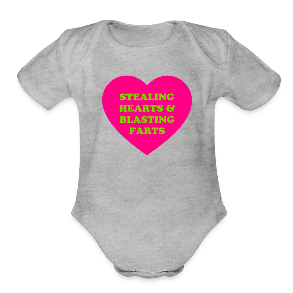 Stealing Hearts and Blasting Farts Organic Short Sleeve Baby Bodysuit - heather grey