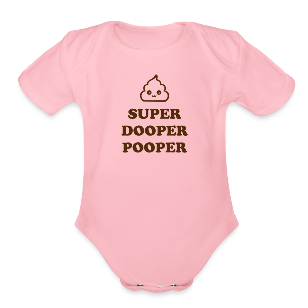 Super Dooper Pooper Organic Short Sleeve Baby Bodysuit - light pink
