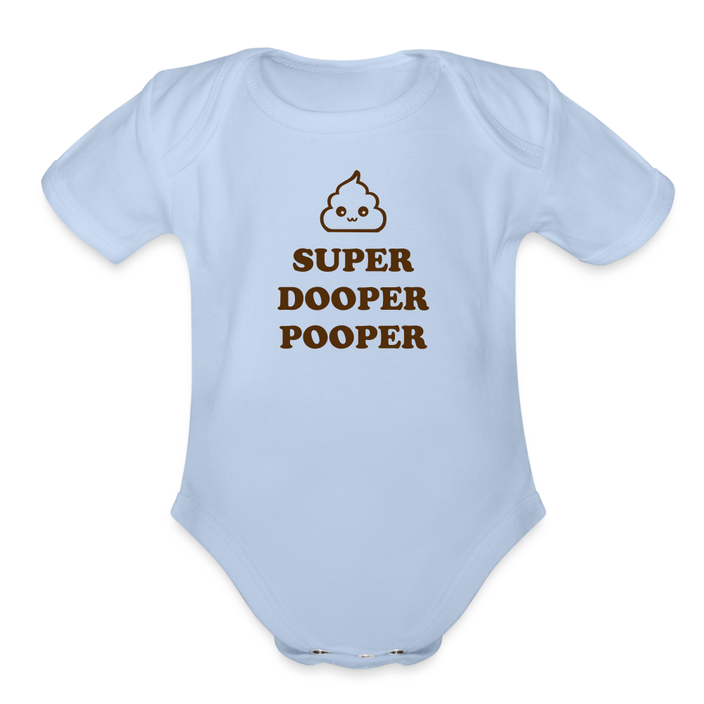Super Dooper Pooper Organic Short Sleeve Baby Bodysuit - sky