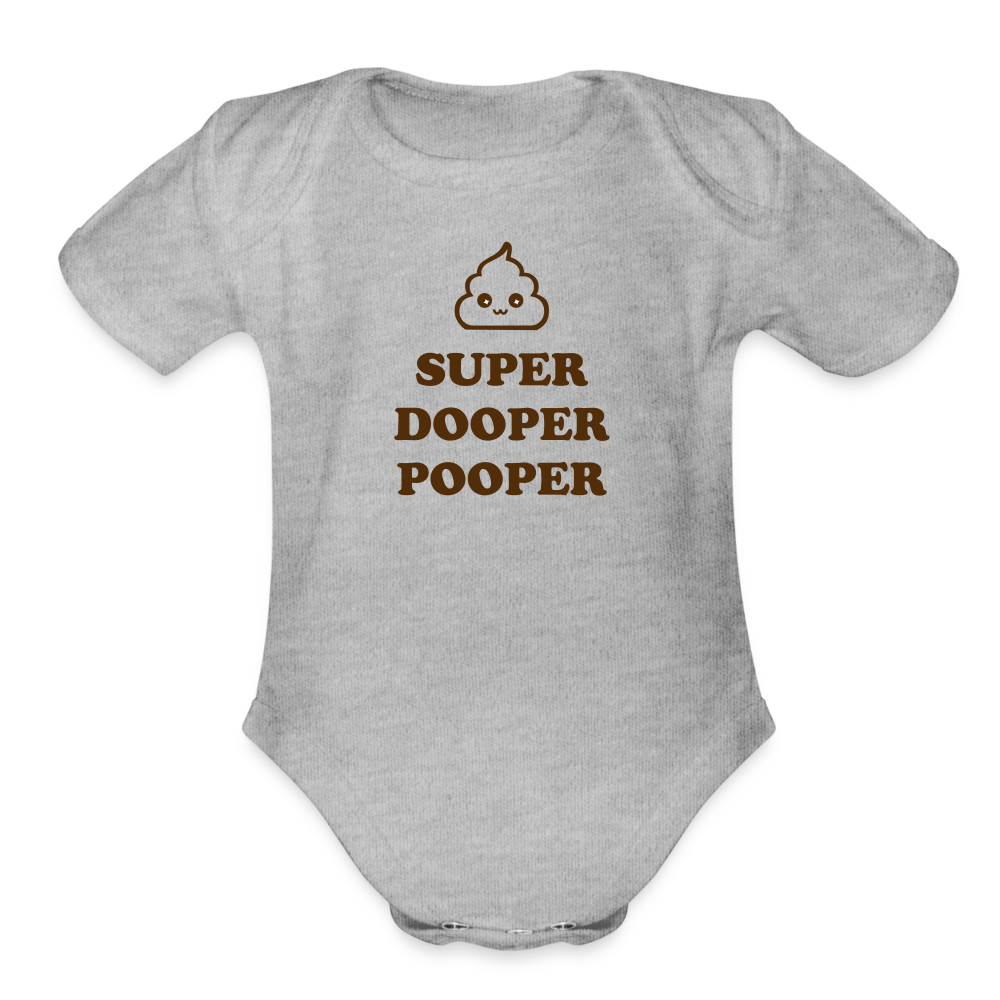 Super Dooper Pooper Organic Short Sleeve Baby Bodysuit - heather grey