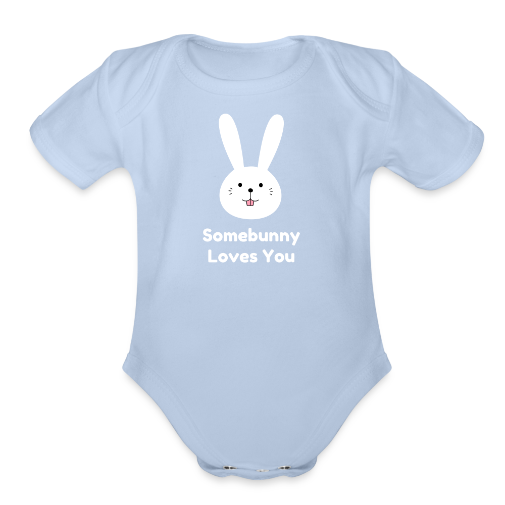 Somebunny Loves You Organic Short Sleeve Baby Bodysuit - sky