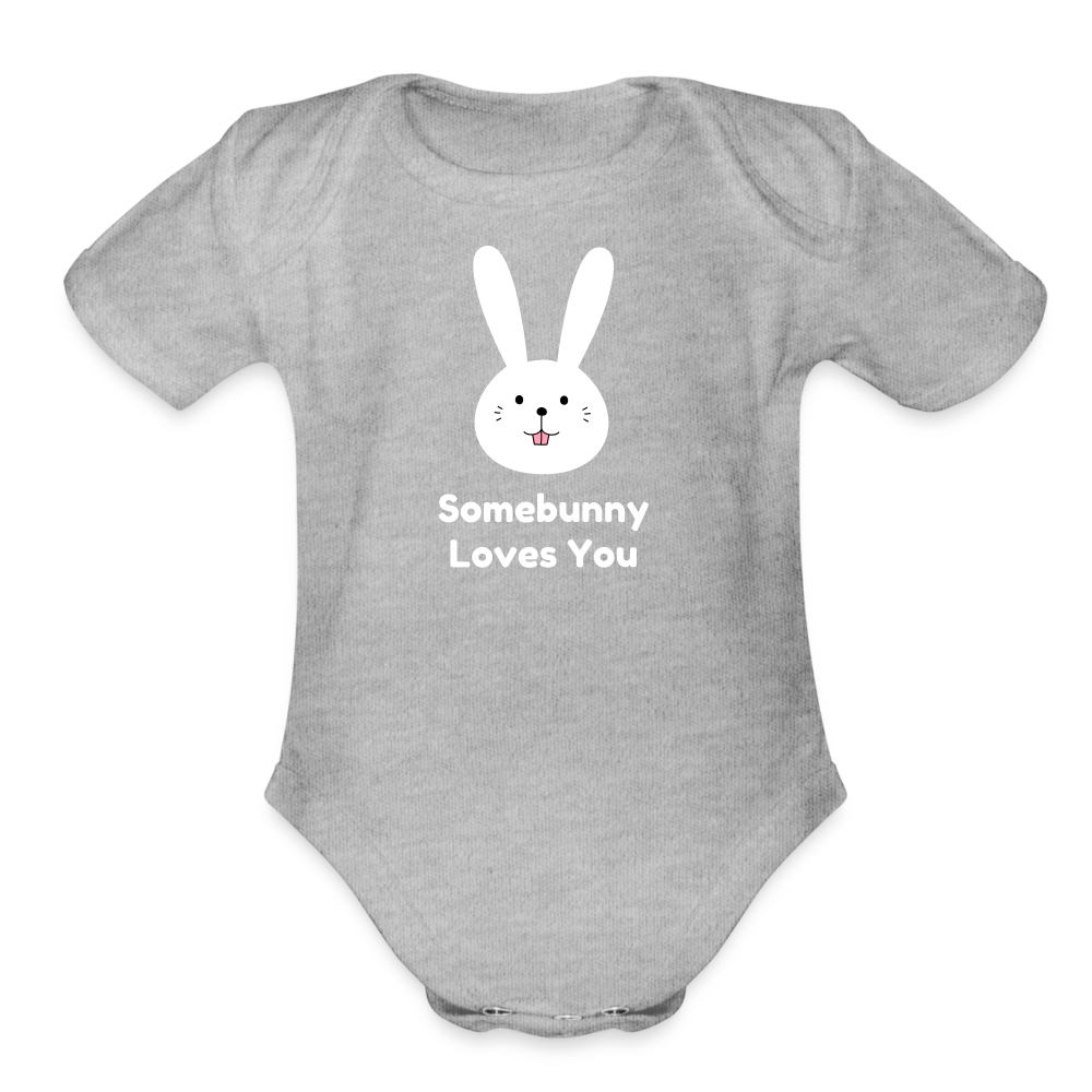 Somebunny Loves You Organic Short Sleeve Baby Bodysuit - heather grey