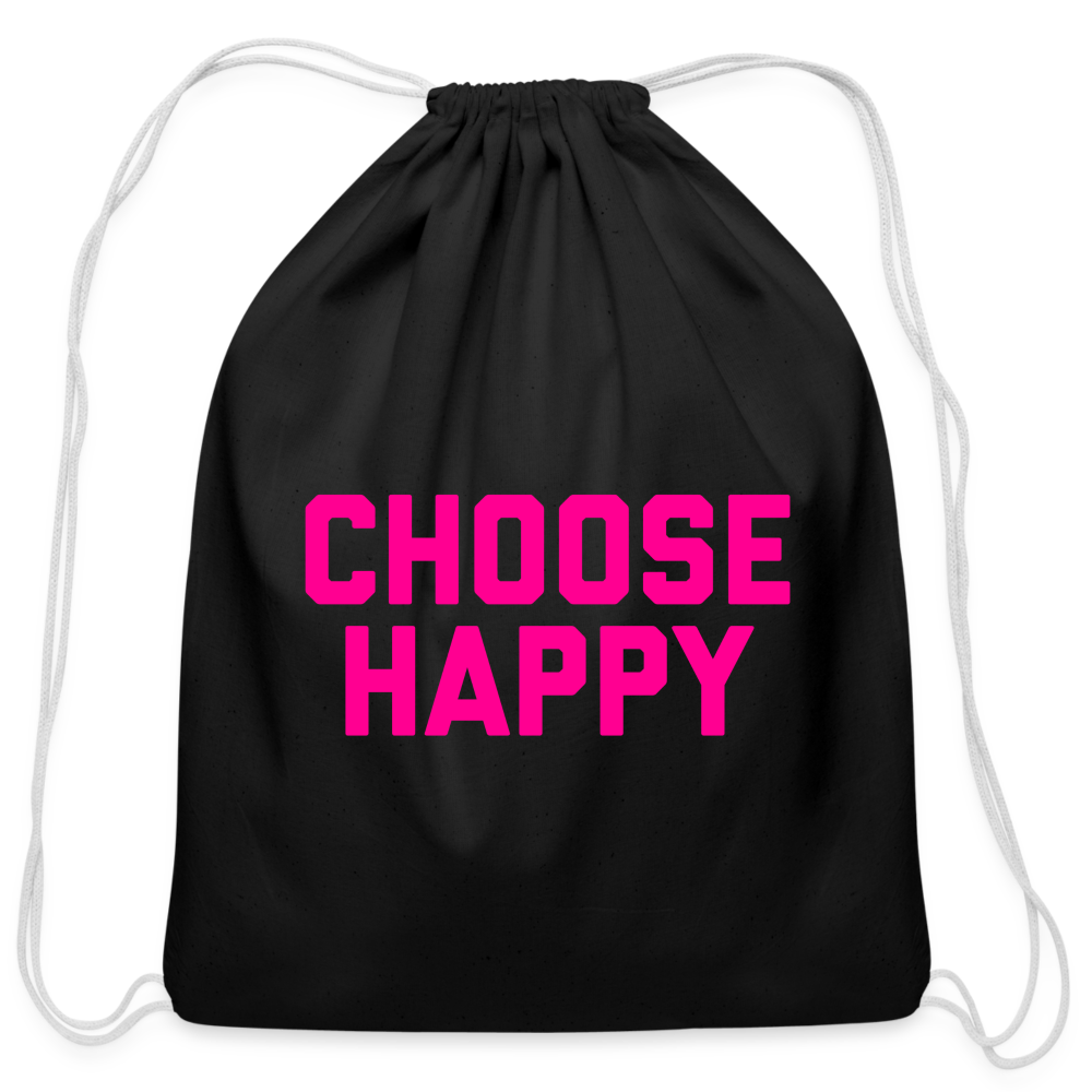 Choose Happy Cotton Drawstring Bag - black