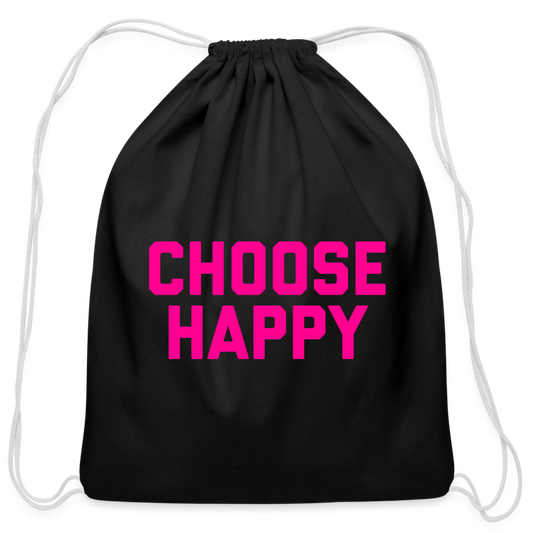 Choose Happy Cotton Drawstring Bag - black