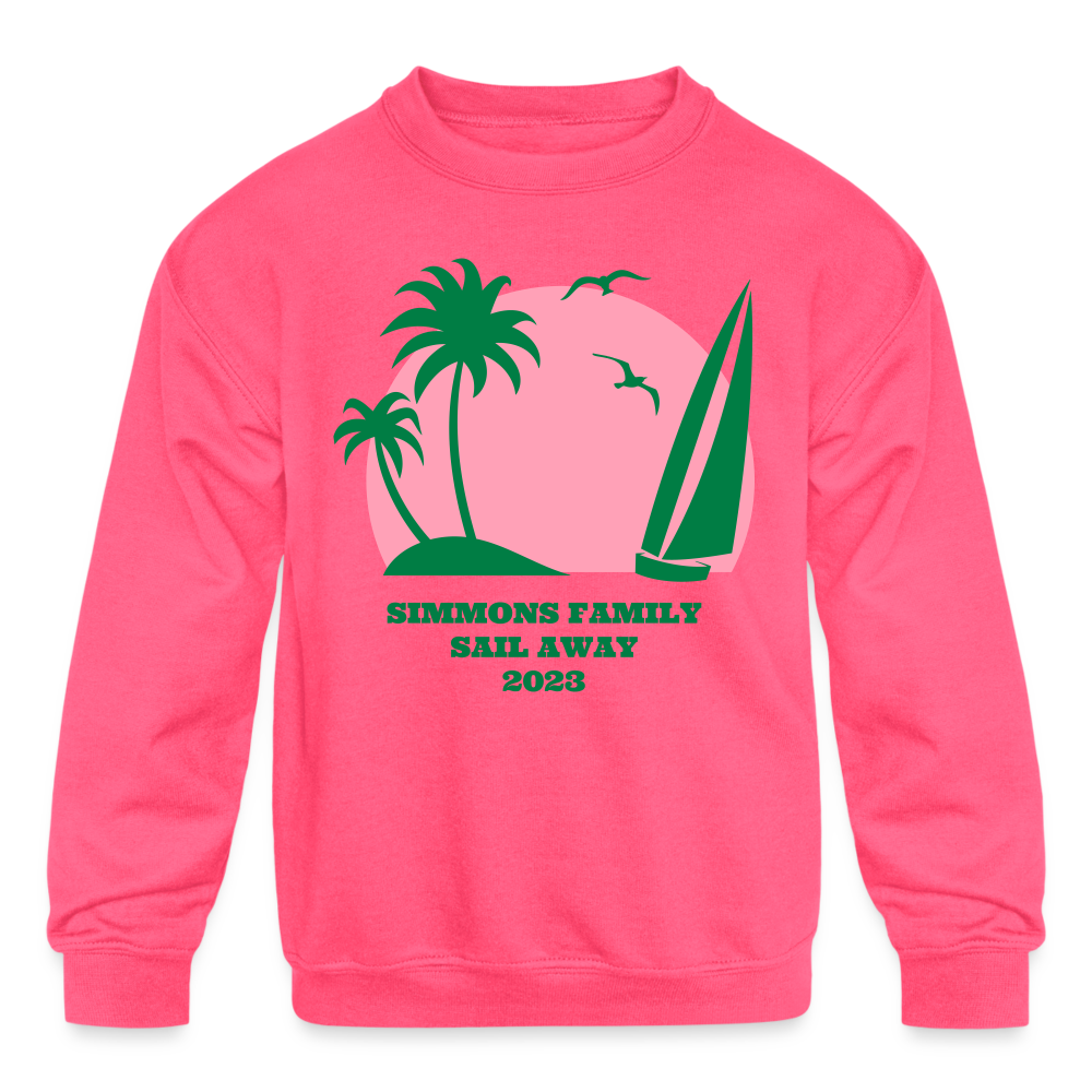 Simmons Family Sail Away Kids' Crewneck Sweatshirt - neon pink